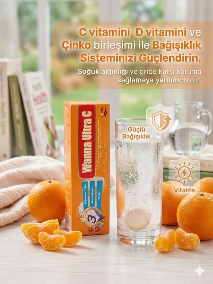 Ultra C-üçlü Etki C Vitamini D Vitamini Çinko Efervesan 15 Tablet