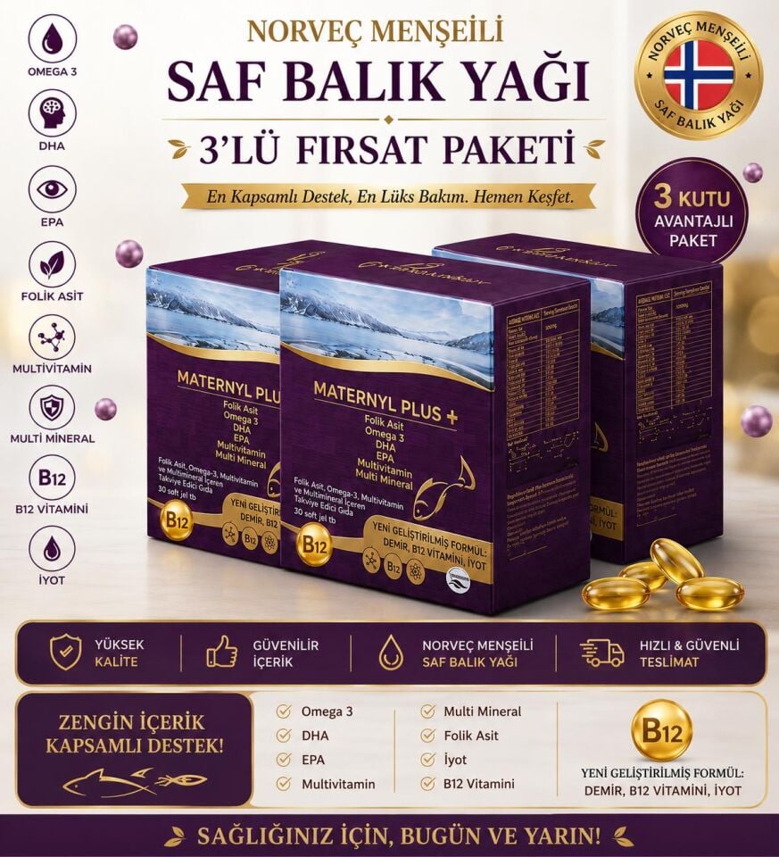 maternyl plus 3 lü fırsat paketi balık yağı+ vitamin